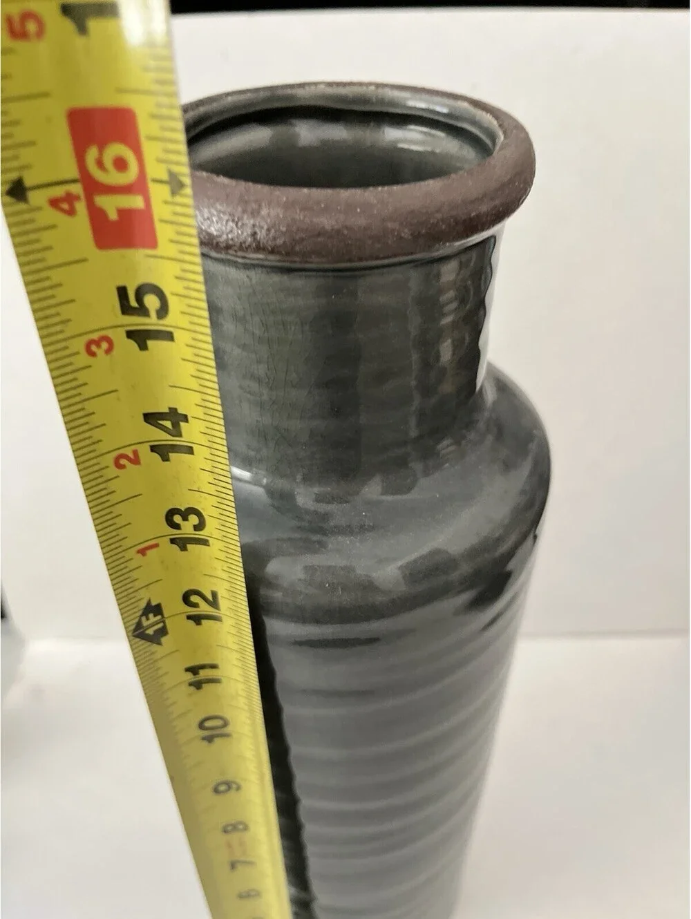 Vase 16 In Tall Raised Lettering “Happiness Is A Way Of Life” Jar Pottery Grey